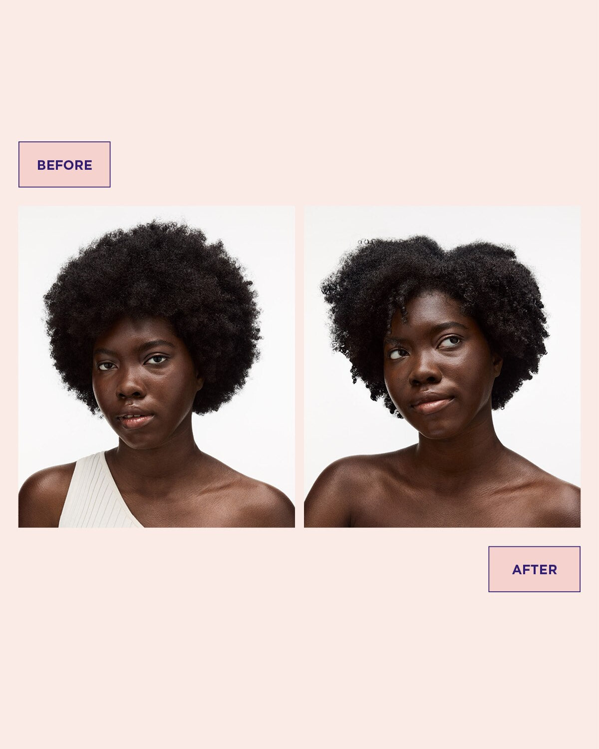 Curls before and after using Curlicue Cream for definition
