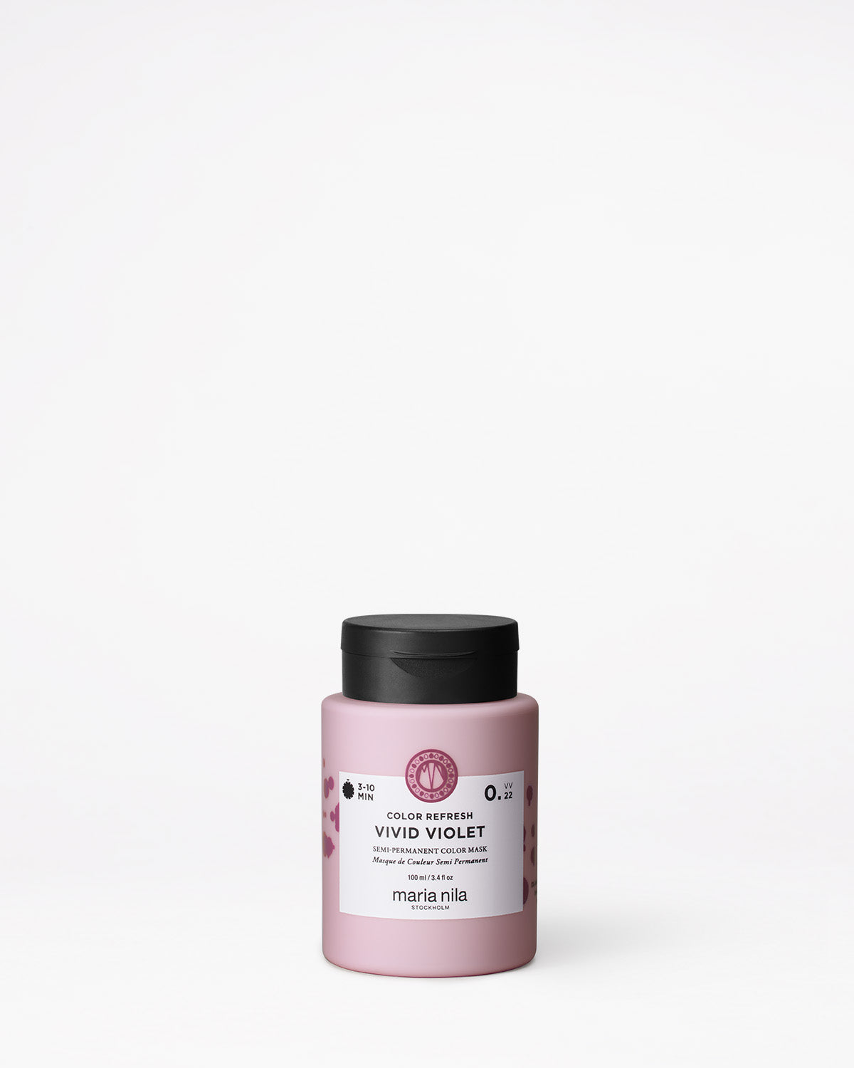 Pink jar with black lid on a white background