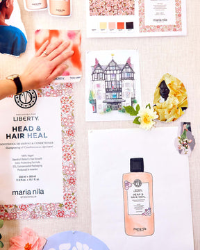 Maria Nila hair care product with branding and design elements on a white background