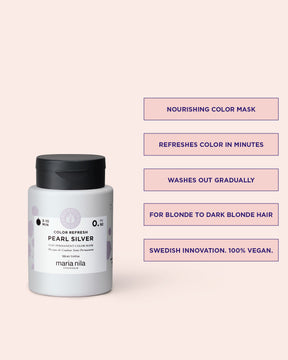 Maria Nila nourishing color mask jar with product features on a light pink background