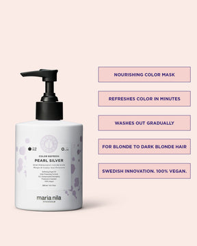 Maria Nila nourishing color mask bottle with text on a pink background